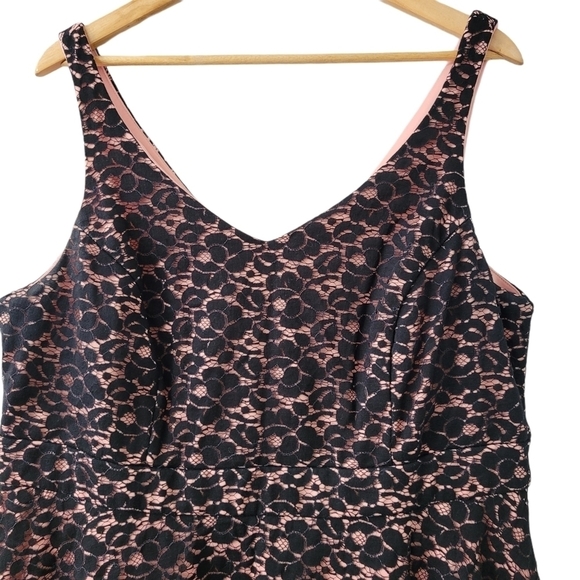 Pink Black Lace Overlay Mini Dress Fit & Flare Sz 16 - Picture 2 of 14